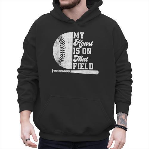 Proud Baseball Dad Fan My Heart Is On That Baseball Field Men Hoodie - Sportilla