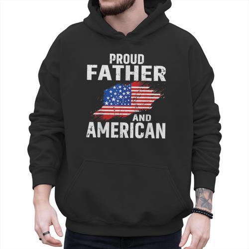Proud Father And American Flag Baseball Dad Father Patriotic Men Hoodie - Sportilla