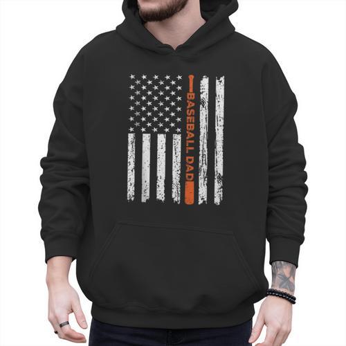 Retro Baseball Dad American Flag Father's Day 4th Of July Men Hoodie - Sportilla