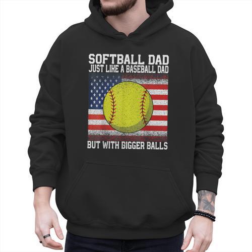 Softball Dad Like a Baseball Dad Father's Day USA Flag Men Hoodie - Sportilla