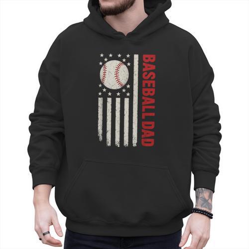 Vintage Baseball DAD American Flag Fathers Day 4th Of July Men Hoodie - Sportilla