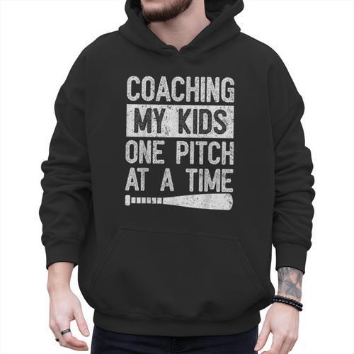 Vintage Coaching My Kids One Pitch At A Time Baseball Dad Men Hoodie - Sportilla