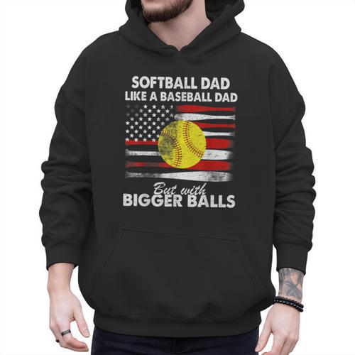 Vintage Softball Dad Like A Baseball Dad US Flag Fathers Day Men Hoodie - Sportilla