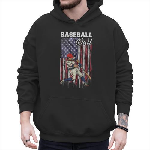 Vintage USA Flag Baseball Player Proud Baseball Dad Men Hoodie - Sportilla
