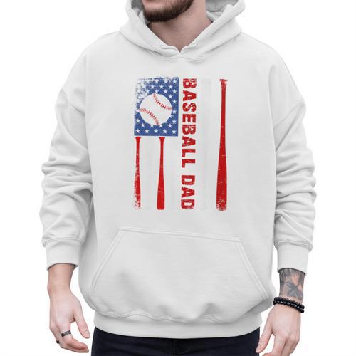 Baseball Dad USA American Flag Father's Day 4th Of July Premium Men Hoodie - Sportilla