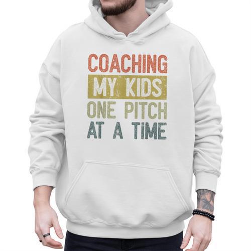 Vintage Baseball Dad Coaching My Kids One Pitch At A Time Men Hoodie - Sportilla