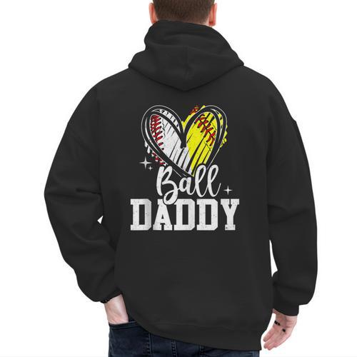 Ball Daddy Softball Baseball Dad Fathers Day Men's Hoodie Back Print - Sportilla