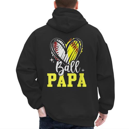 Ball Papa Softball Baseball Dad Daddy Men's Hoodie Back Print - Sportilla