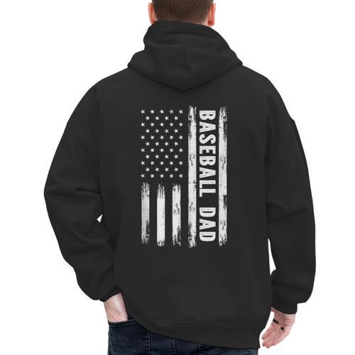 Baseball Dad American Flag Grunge Retro Vintage Father Men's Hoodie Back Print - Sportilla