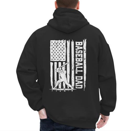 Baseball Dad American Flag Papa Daddy Happy Father's Day Men's Hoodie Back Print - Sportilla