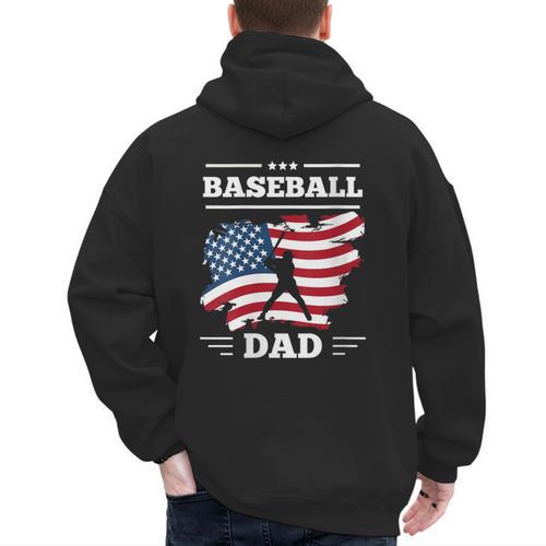 Baseball DAD American Flag Patriotic Father's Day Men's Hoodie Back Print - Sportilla