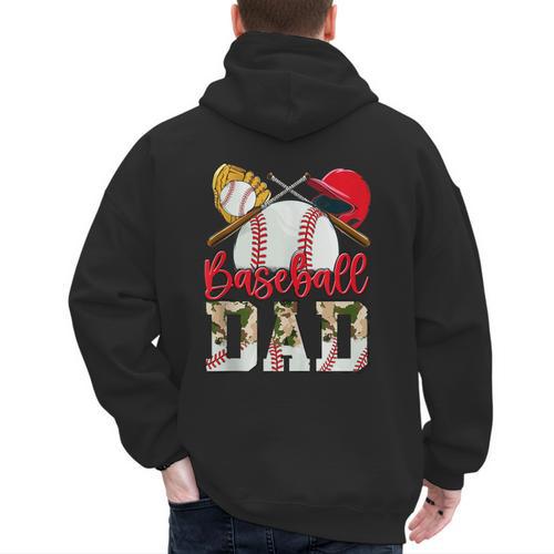 Baseball Dad Camo Husband Fathers Day Player Coach Dad Son Men's Hoodie Back Print - Sportilla