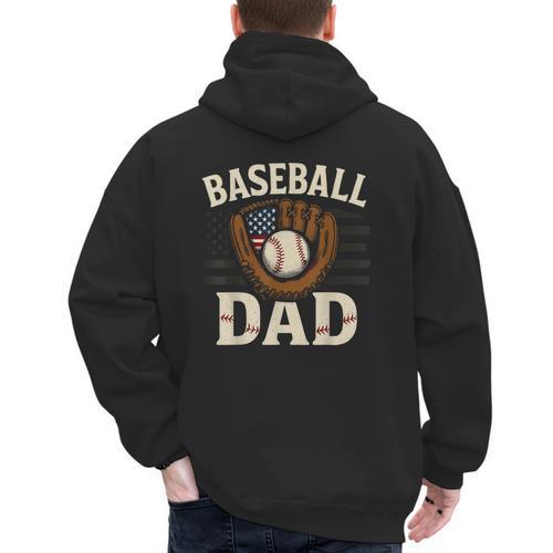 Baseball Dad Fathers Day American USA Flag Men Boys Kids Men's Hoodie Back Print - Sportilla