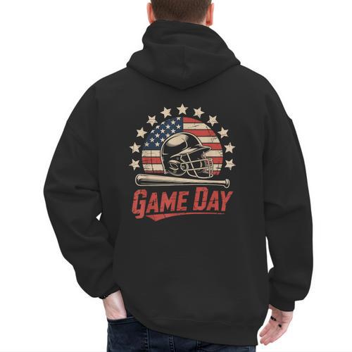 Baseball Dad Game Day USA Flag Men's Hoodie Back Print - Sportilla