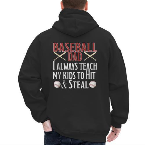 Baseball Dad Hit And Steal Ballpark Father Men's Hoodie Back Print - Sportilla