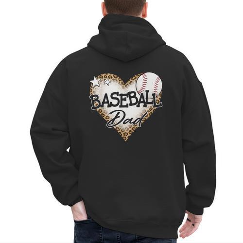 Baseball Dad Leopard Heart Baseball Lover Men's Hoodie Back Print - Sportilla