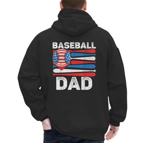 Baseball Dad For Men American Flag 4th Of July Fathers Day Men's Hoodie Back Print - Sportilla