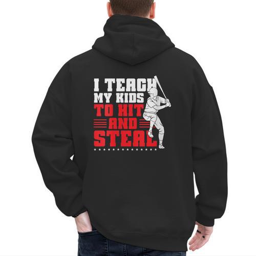 Baseball Dad Teach Kids Hit And Steal Softball Game Men's Hoodie Back Print - Sportilla