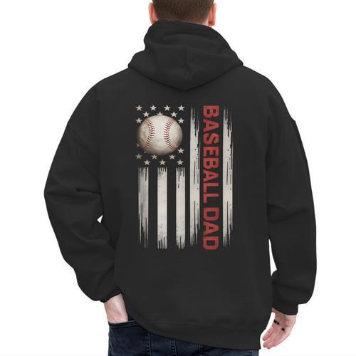 Baseball DAD USA American Flag Fathers Day 4th Of July Men's Hoodie Back Print - Sportilla