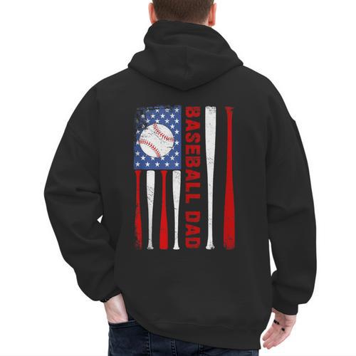 Baseball Dad USA American Flag Father's Day 4th Of July Men's Hoodie Back Print - Sportilla