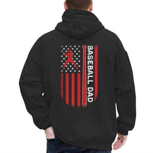 Baseball Dad Usa American Flag Patriotic Dad Father's Day Men's Hoodie Back Print - Sportilla