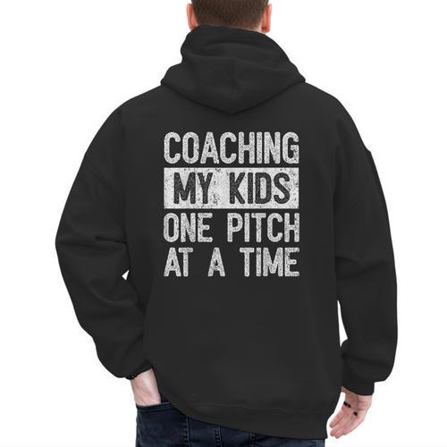 Baseball Dad Vintage Coaching My Kids One Pitch At A Time Men's Hoodie Back Print - Sportilla