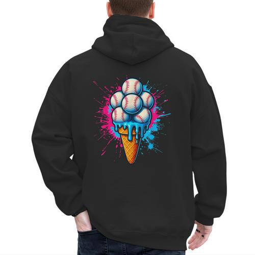 Baseball Ice Cream Drip Baseball Dad Sports Fan Youth Boys Men's Hoodie Back Print - Sportilla