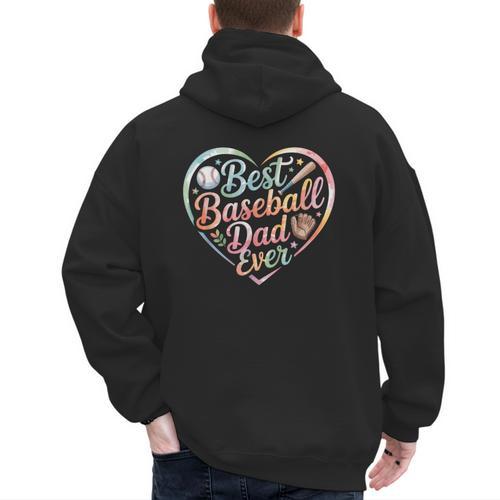 Best Baseball Dad Ever Heart Men's Hoodie Back Print - Sportilla