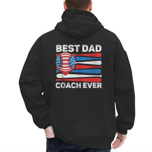 Best Dad Coach Ever Baseball Dad American Flag 4th Of July Men's Hoodie Back Print - Sportilla