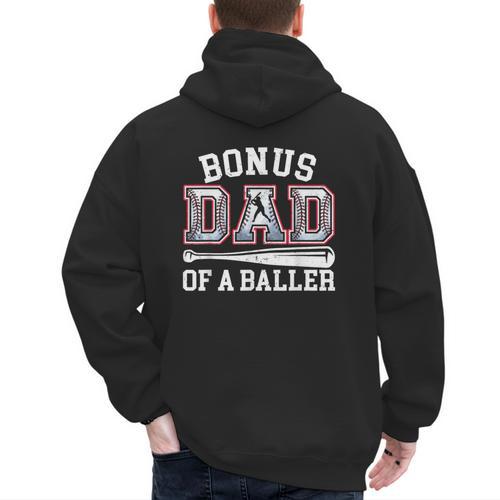 Bonus Dad Shirt Baseball Dad Fathers Day Men's Hoodie Back Print - Sportilla