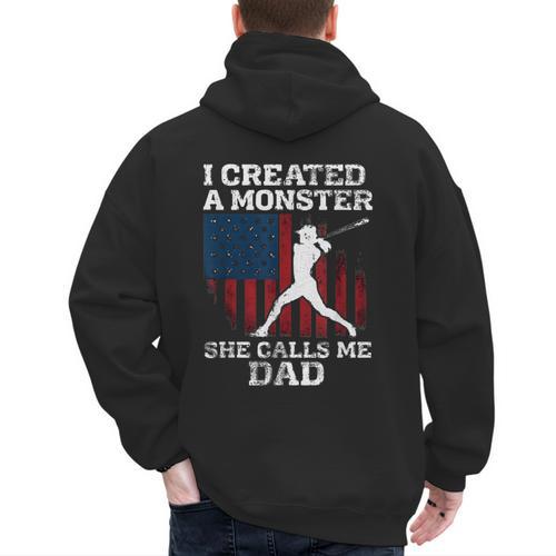 I Created Monster She Calls Me Dad Baseball Dad Men's Hoodie Back Print - Sportilla
