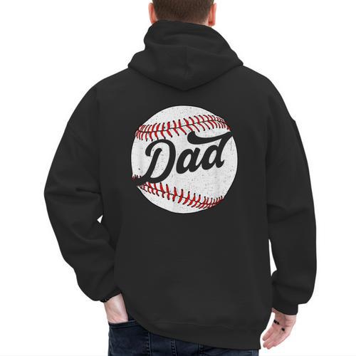 Dad Baseball Ball Vintage Groovy Baseball Daddy Fathers Day Men's Hoodie Back Print - Sportilla
