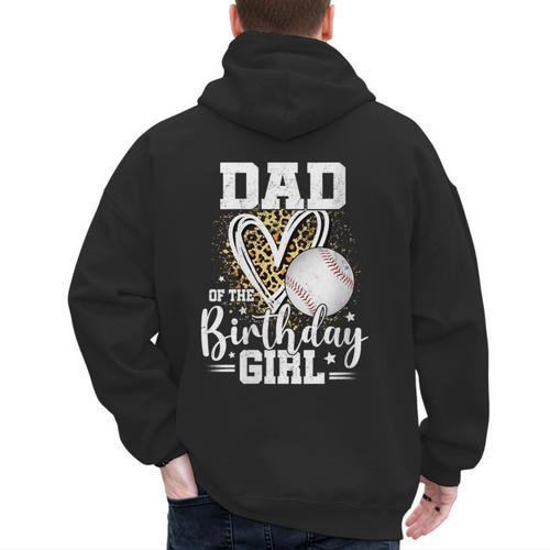 Dad Of The Birthday Girl Baseball Dad Leopard Heart Men's Hoodie Back Print - Sportilla