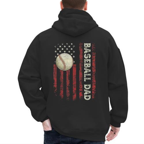 Fathers Day Baseball Dad USA Flag For Dad Men Baseball Men's Hoodie Back Print - Sportilla