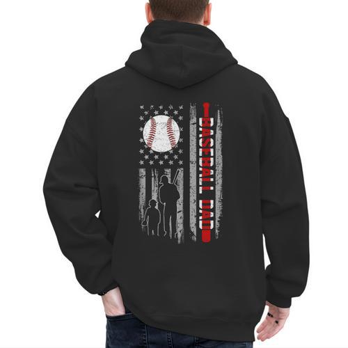 Father's Day USA Flag Patriotic Baseball Dad Men's Hoodie Back Print - Sportilla