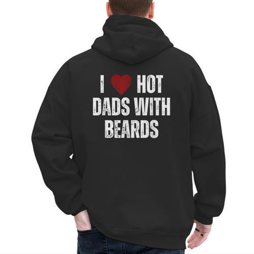 I Love Hot Baseball Dads With Beards Red Hearts Men's Hoodie Back Print - Sportilla