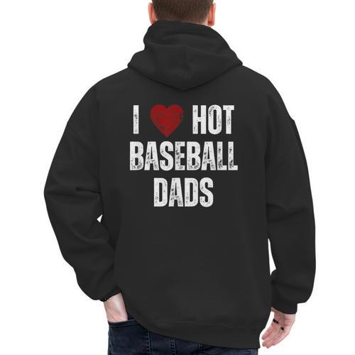 I Love Hot Baseball Dads Red Hearts Men's Hoodie Back Print - Sportilla