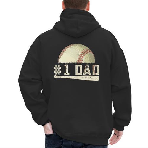 Number One Baseball Dad Fathers Day Baseball Player Dad Papa Men's Hoodie Back Print - Sportilla