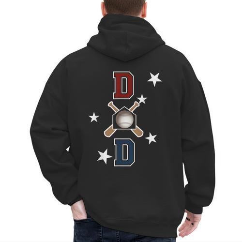 Patriotic Baseball Dad Father's Day Red Blue Star Men's Hoodie Back Print - Sportilla