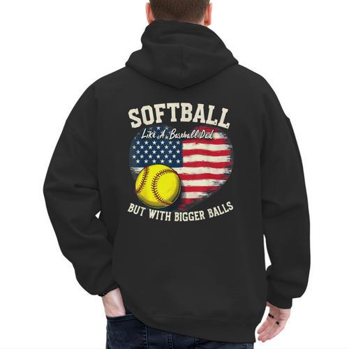 Patriotic US Flag Softball Dad Like A Baseball Dad Men's Hoodie Back Print - Sportilla