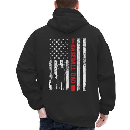 Proud Baseball Dad American Flag Sports Father Day Men's Hoodie Back Print - Sportilla