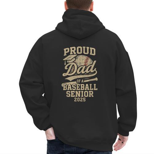 Proud Dad Of A Baseball 2025 Senior Vintage Baseball Dad Men's Hoodie Back Print - Sportilla