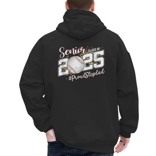 Proud Stepdad Of A 2025 Senior Baseball Dad Graduation Men's Hoodie Back Print - Sportilla