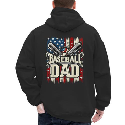 Retro American Flag Baseball Dad Father's Day Men's Hoodie Back Print - Sportilla