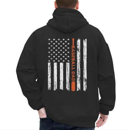 Retro Baseball Dad American Flag Father's Day 4th Of July Men's Hoodie Back Print - Sportilla