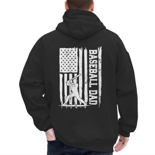 Retro Baseball Dad Us America Flag Fathers Day Men's Hoodie Back Print - Sportilla
