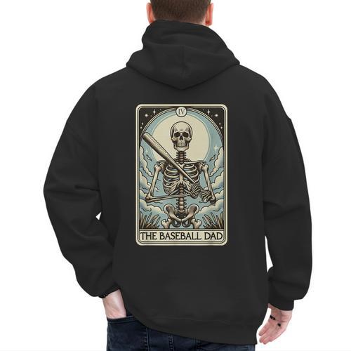 Retro Skeleton Baseball Dad Tarot Card Halloween Sport Lover Men's Hoodie Back Print - Sportilla
