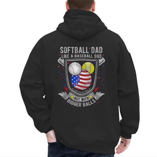 Softball Dad Like A Baseball Dad 4th Of July USA Retro Flag Men's Hoodie Back Print - Sportilla