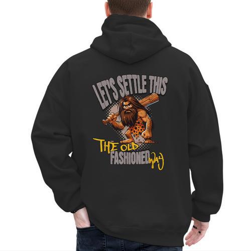 Stoneage Caveman Neolithic History Baseball Dad Father Men's Hoodie Back Print - Sportilla