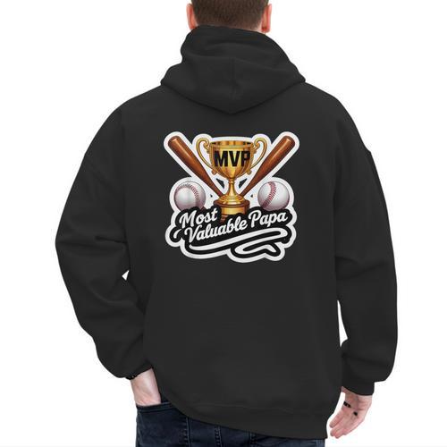 Most Valuable Papa Baseball Dad Coach Player Father's Day Men's Hoodie Back Print - Sportilla